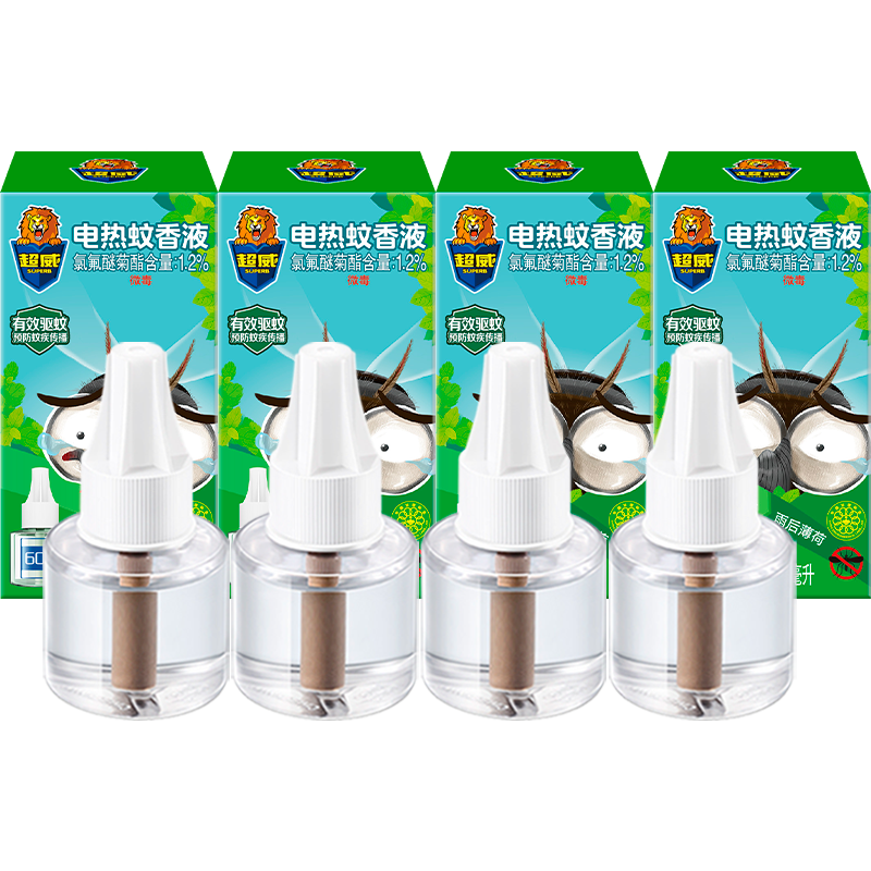 超威电热蚊香液补充装雨后薄荷40ml*4瓶温和配方有效驱蚊