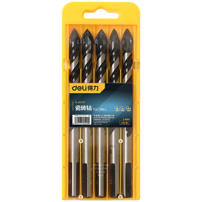 得力(deli)瓷砖钻头超硬混凝土多功能套装玻璃开孔器电钻打孔磁合金三角钻头DL-B12005T 玻璃陶瓷钻5件套
