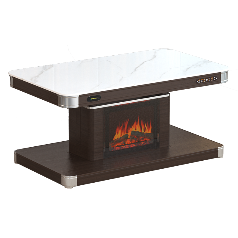 雪中情2025新款烤火桌取暖桌电暖桌电暖炉家用多功能升降茶几电烤桌长方形客厅电炉取暖器电暖器HY25白色岩板仿真火焰款