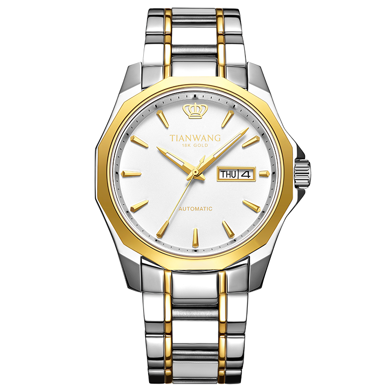 天王金标送福18k金logo尊享版男表商务休闲双历金色机械手表51018