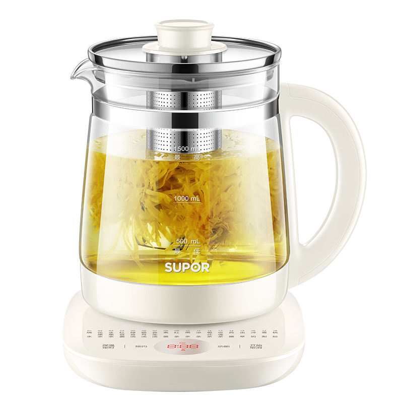 苏泊尔(SUPOR)养生壶家用多功能智能煮茶器多段温控电热水壶花茶壶煮茶壶开水壶 配滤网 1.5L SW-15YT20B