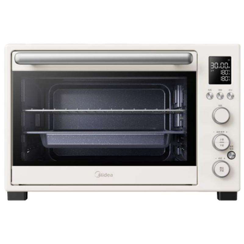 美的(Midea)家用多功能风炉电烤箱 40L大容量/四面搪瓷/热风循环/空气炸锅烤箱一体机PT4012W二代