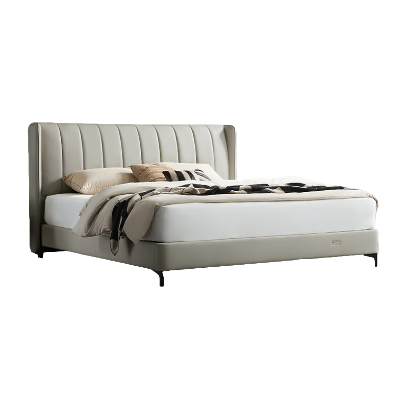 喜临门-维森 双人大床 头层牛皮实木排骨架卧室用现代简约家具双人床