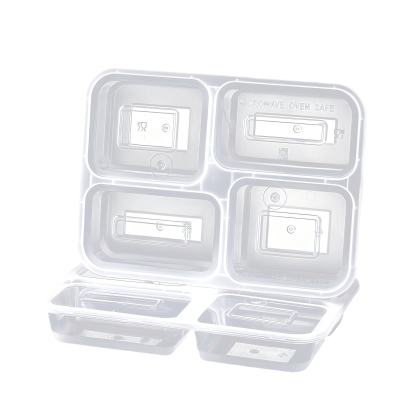 吾梓 一次性四格餐盒 透明打包饭盒 1000ml*150个/箱