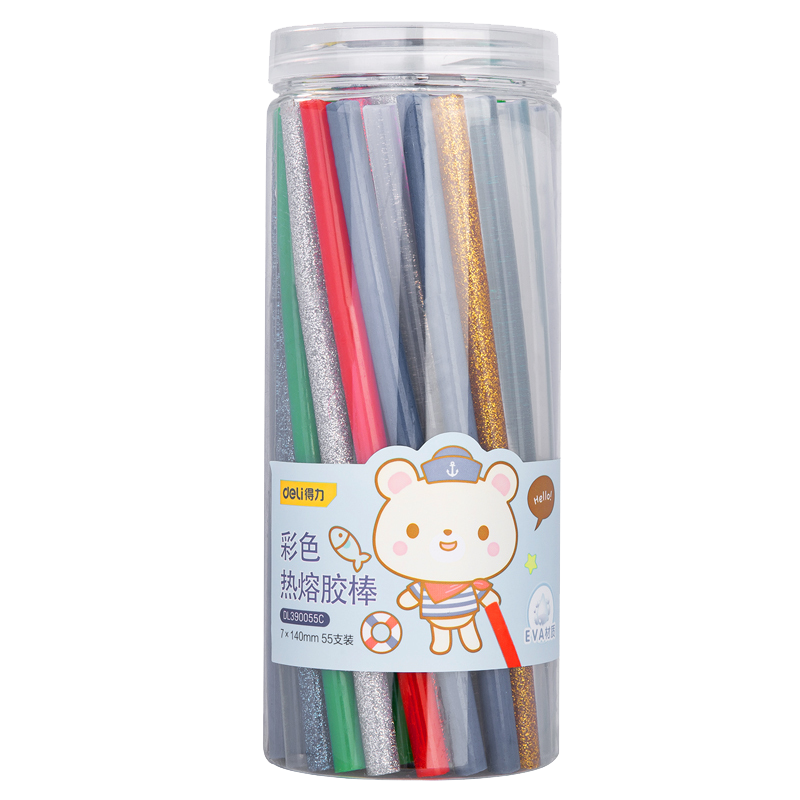 得力(deli) 55支装彩色胶棒 高粘性热熔胶枪胶棒7*140mm DL390055C 单位/筒