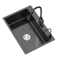 厨房不锈钢水槽单槽手工加厚台下盆洗菜池家用纳米黑色大单盆