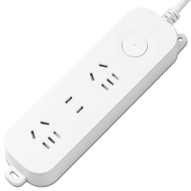 得力33911(1.8)雅白系列延长线插座_2+1_1.8米_彩盒装(白) 单位/个