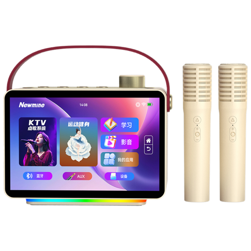 纽曼智能K歌音箱 手提家庭KTV户外卡拉OK功放蓝牙触屏 智能点歌机送礼物 话筒音响一体机 KK19黑色