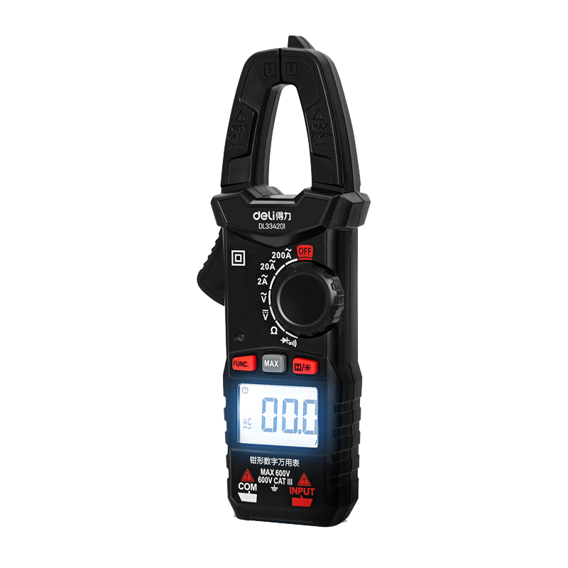 得力(deli) 钳型数显万用表电流表17mm钳臂开口3-1/2位600V DL334201 单位/个