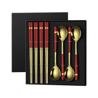 莱柏顿316L不锈钢筷子勺子套装家用高档勺筷新婚送礼伴手礼乔迁餐具礼盒