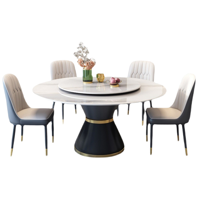 质凡 轻奢岩板餐桌家用圆桌带转盘圆餐桌 1.8m单桌