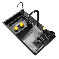 飞雨瀑布水槽厨房洗菜盆大单槽不锈钢家用台下盆洗碗槽洗碗池