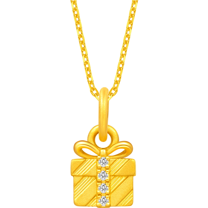 周大福圣诞铃铛雪花树花环礼物盒足金黄金镶钻吊坠送女友[可选] ERU428-ERU433