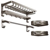 LONMATE 枪灰色太空铝卫生间免打孔置物架 四件套