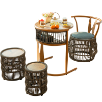 紫叶山月茶桌阳台烧烤小茶桌电陶炉圆形茶几小型围炉煮茶桌椅组合