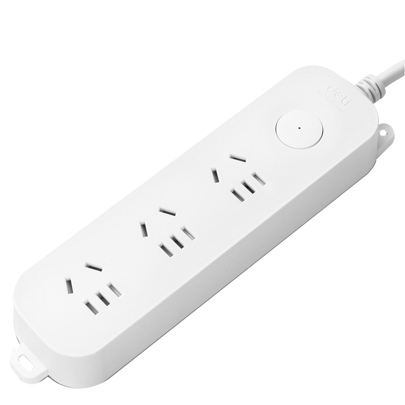 得力33912(1.8)雅白系列延长线插座_3组_1.8米_彩盒装(白) 单位/个