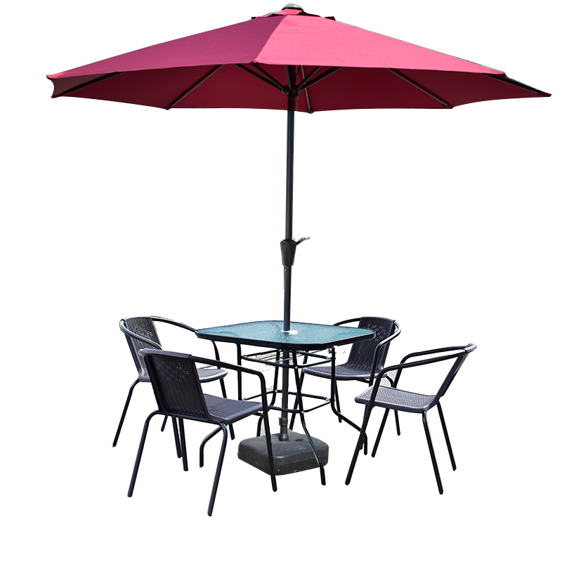 苏宁 金菲罗格 办公家具 阳台室外露天庭院户外桌椅带伞组合 波拉椅4椅圆桌配伞