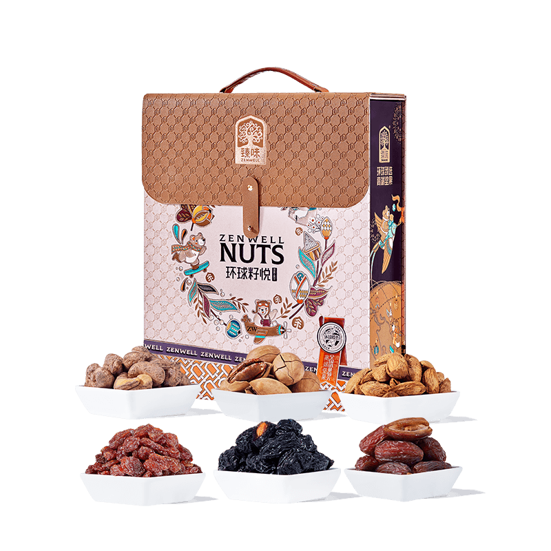 臻味-1850g环球籽悦坚果礼盒复古邮差包造型臻选7种美味果粒饱满低温烘焙