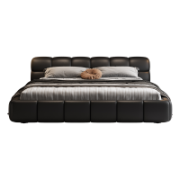 欧梵森 床 意式轻奢双人床真皮床1.8米家用储物主卧床实木床1.5米现代简约欧式大床卧室家具极简皮艺床储物软包婚床