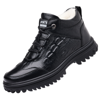 迪罗尼卡保暖爸爸头层牛皮羊毛雪地棉鞋男鞋冬鞋真皮冬季加绒加厚高帮皮鞋