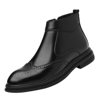 迪罗尼卡48码切尔西靴男秋冬季布洛克雕花高帮皮鞋加绒保暖商务大码马丁靴