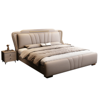 欧梵森 床 意式轻奢真皮床双人床1.8米家用储物主卧床实木床1.5m现代简约欧式大床极简皮艺床软包卧室家具婚床