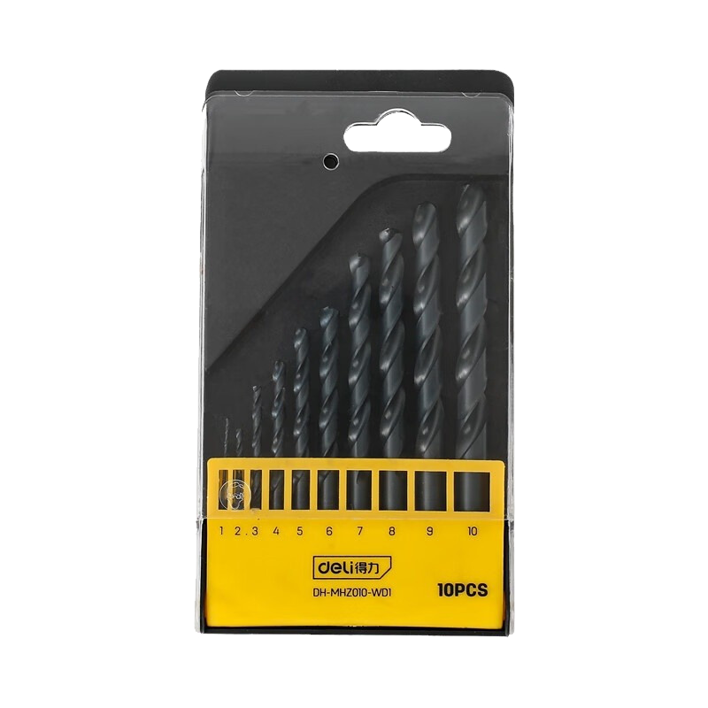 得力DH-MHZ010-WD1麻花钻套装 黄色 10件套1-10mm 单位/套