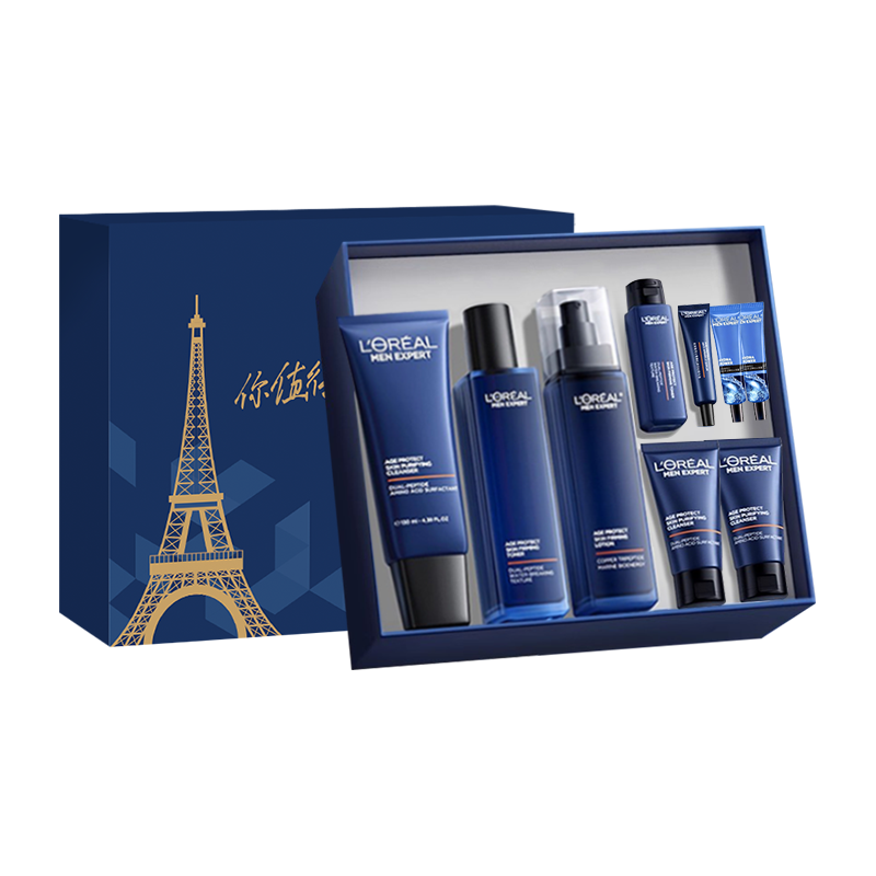 欧莱雅男士青春肌源淡纹套装抗皱紧致洗面奶水乳护肤品生日礼物送男朋友