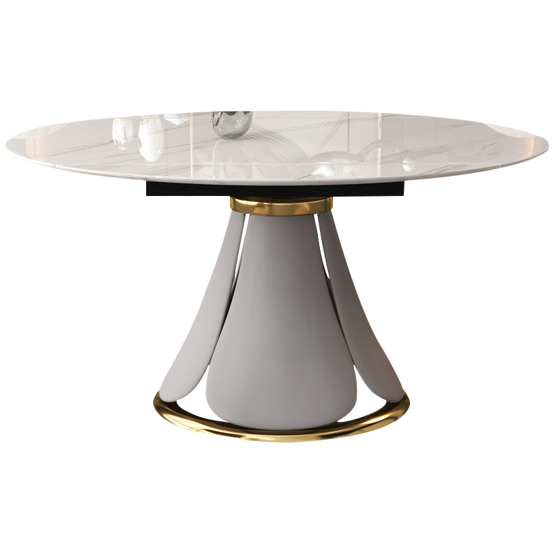 欧梵森 餐桌 意式轻奢亮光岩板餐桌椅组合现代简约家用小户型可旋转伸缩折叠圆桌长方形饭桌子欧式极简餐厅西餐桌