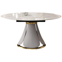 欧梵森 餐桌 意式轻奢亮光岩板餐桌椅组合现代简约家用小户型可旋转伸缩折叠圆桌长方形饭桌子欧式极简餐厅西餐桌