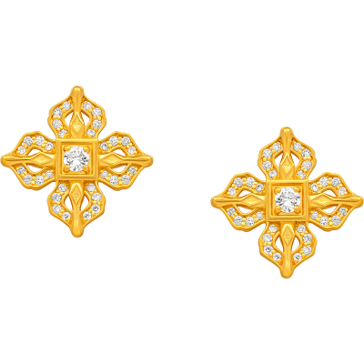 周大福藏蕴传承系列十字金刚杵足金黄金镶嵌钻石耳钉RU1660礼物
