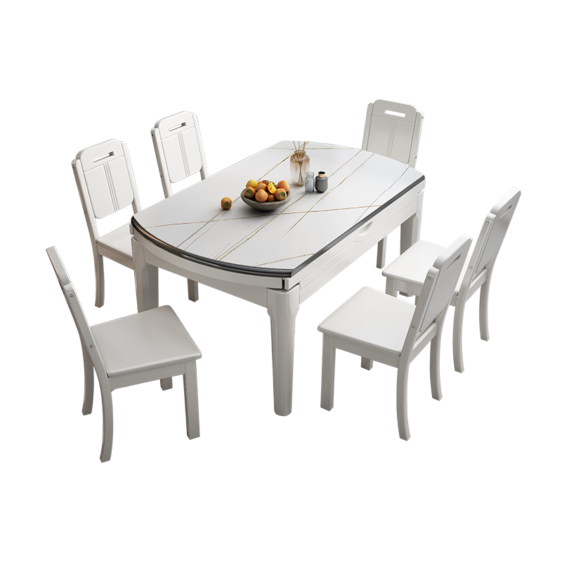 欧梵森 餐桌 意式岩板餐桌轻奢实木餐桌椅组合现代简约家用小户型可伸缩折叠圆桌长方形饭桌子