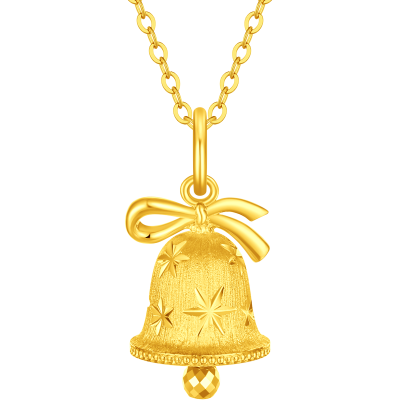 周大福蝴蝶结雪花铃铛大版足金黄金吊坠女计价(工费520)EOF2201送礼物