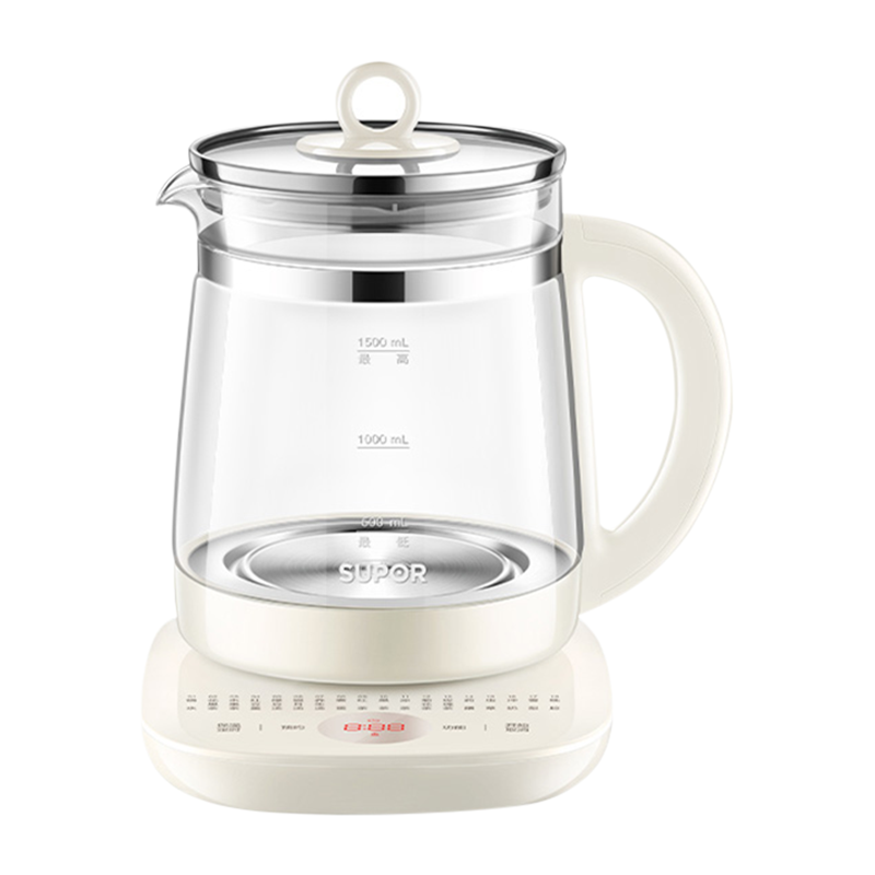 苏泊尔(SUPOR)养生壶多功能1.5L智能家用全自动按键式电热烧水壶高硼硅玻璃花茶养生壶SW-15YJ33-B