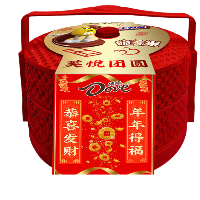 苏宁德芙 芙悦团圆 双层提篮524克宜品推荐 85%以上可可脂牛奶巧克力条状礼盒装非手工精制奢华美味