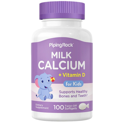 美国PipingRock朴诺儿童牛乳钙软胶囊100粒婴幼儿青少年学生补钙维生素D协同作用好吸收助长高助力骨健康