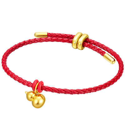 周大福 亮面金光福禄葫芦本命年足金黄金吊坠配绳男女同款礼物EOR1226