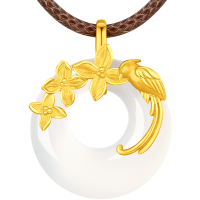 周大福新中式喜鹊知更鸟绶带鸟足金黄金白玉髓吊坠配绳多款礼物EOR1584