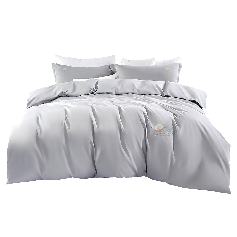 水星家纺 60s刺绣全棉四件套 珀海晨雾200*230简约百搭