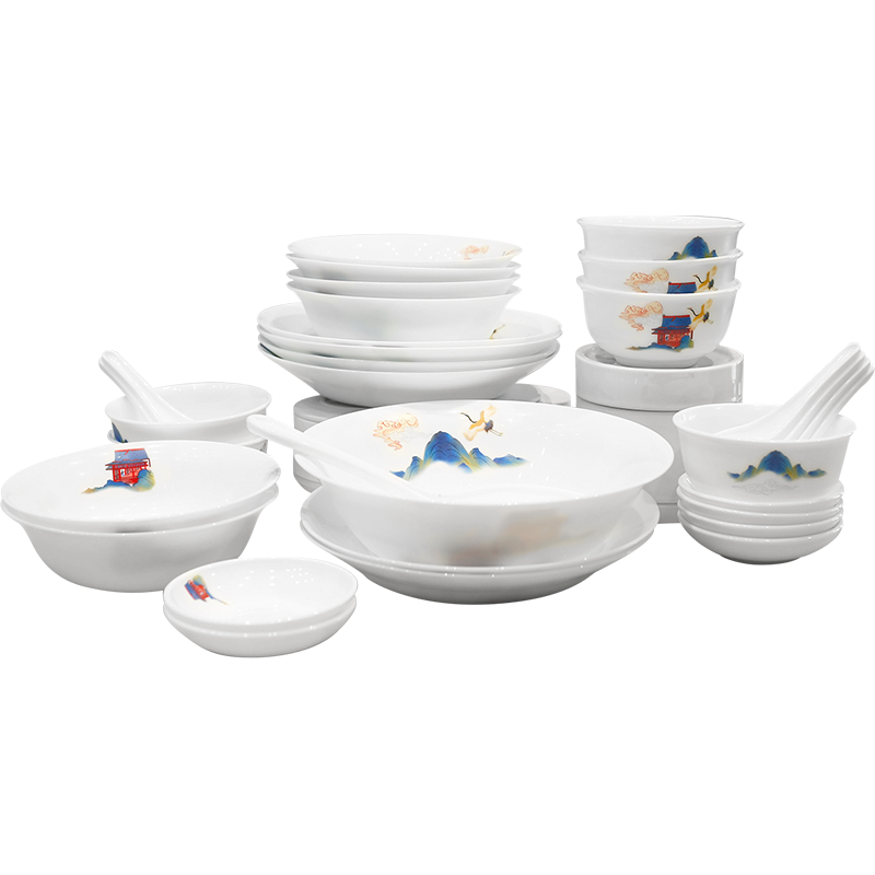 苏宁宜品 4-6人陶瓷餐具套装CB-BSSM32/KZ/LS抛光工艺精致耐用家庭用餐