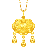 周大福宝宝金饰 富贵长命黄金锁婴儿黄金吊坠周岁礼物(工费:260计价)EOF1607