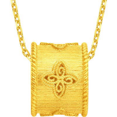 周大福金丝织锦四叶草足金黄金吊坠女计价(工费520)EOF1713送生日礼物