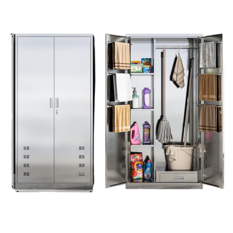 戴劲清洁柜拖把扫帚吸尘器保洁柜杂物收纳柜90*40*180cm201不锈钢四格