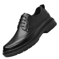 迪罗尼卡大码2025年商务皮鞋男软皮透气休闲鞋青年圆头低跟黑色正装鞋