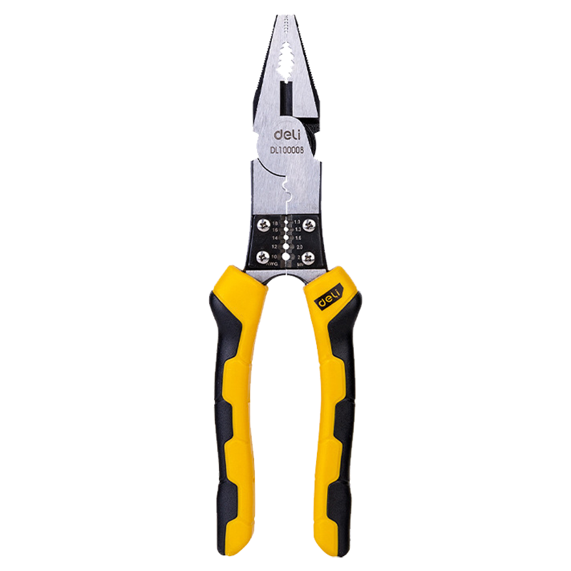 得力DL100008多功能钢丝钳省力型铬钒钢带剥线(黄)8寸 单位/把