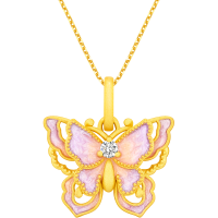 周大福灵蝶紫色鎏彩蝴蝶足金黄金钻石吊坠女ERU124新款礼物