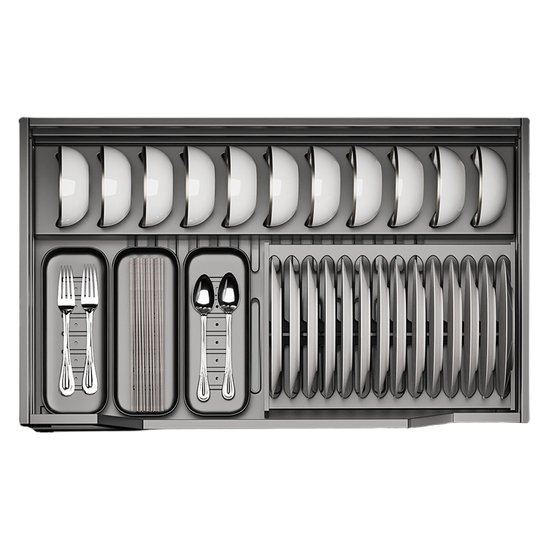 枪灰拉篮厨房橱柜调味不锈钢双层抽屉式碗架碗盘收纳滑轨厨柜碗篮