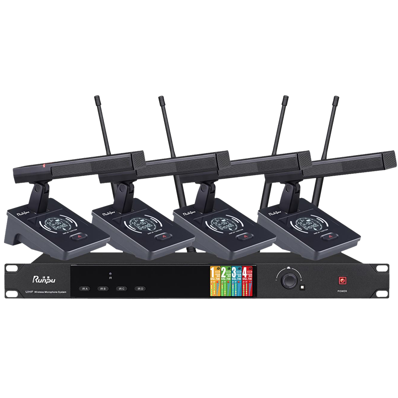 润普Runpu会议音频扩声系统 真分集+UHF桌面式方杆专业无线一拖四红外对频鹅颈麦克风话筒RP-SU104F