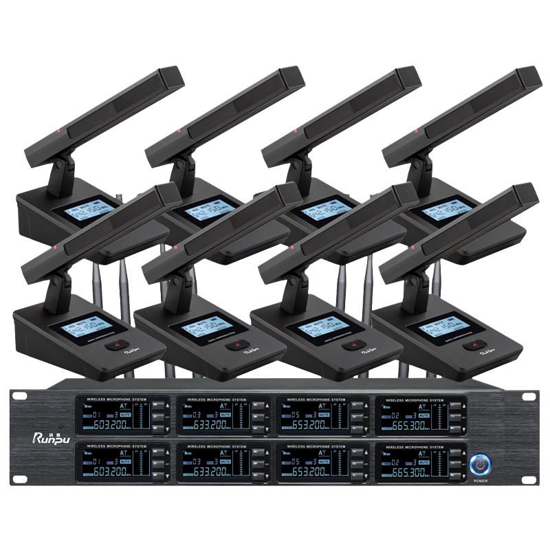 润普Runpu会议音频扩声系统 UHF红外对频 桌面式方杆话筒专业无线一拖八鹅颈麦克风RP-SU68F