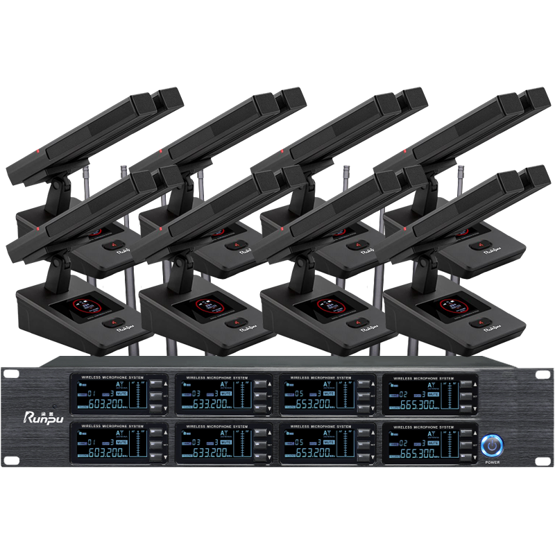 润普Runpu会议音频扩声系统 UHF红外对频 桌面式双杆方杆话筒专业无线一拖八鹅颈麦克风RP-SU98FS